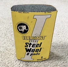 Vintage Elephant Brand Steel Wool Box With 8 Pads - 0 Medium Fine - Complete!!