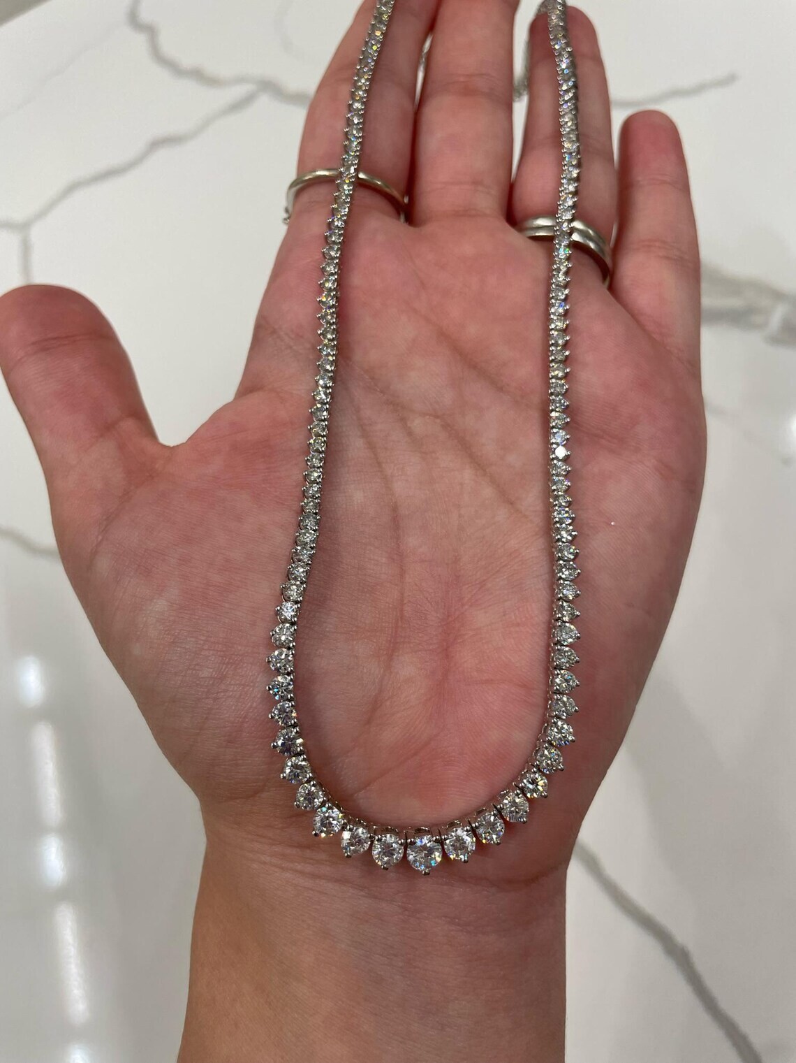 925 Silver 12CT Round Lab Created Solitaire Women's Diamond Tennis Necklace 18