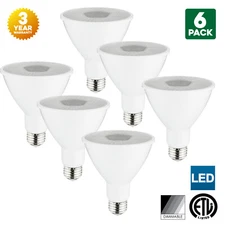 6-Pack Sunlite LED PAR30 Long Neck Bulbs, 3000K, Dimmable, 10W, Medium Base