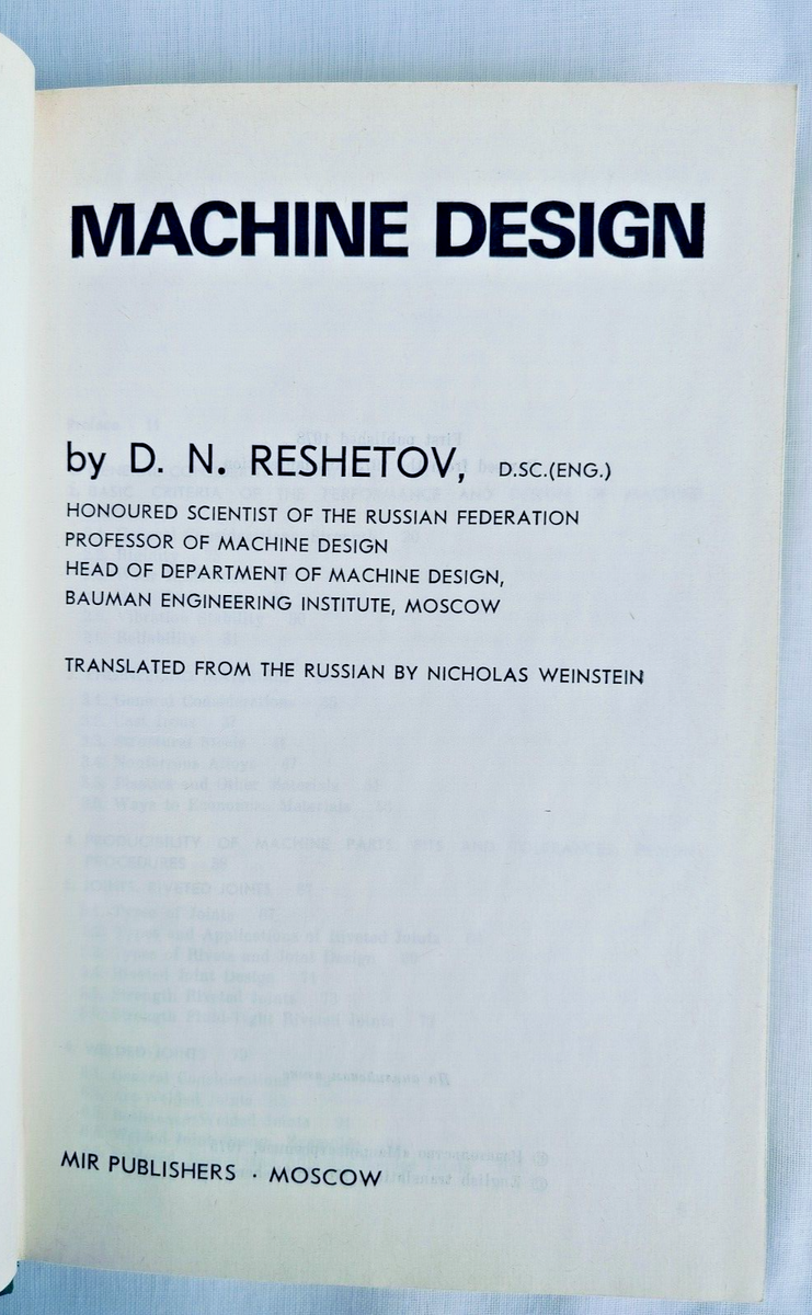 Machine Design by D. N. Reshetov, Mir Publishers Moscow, 1978