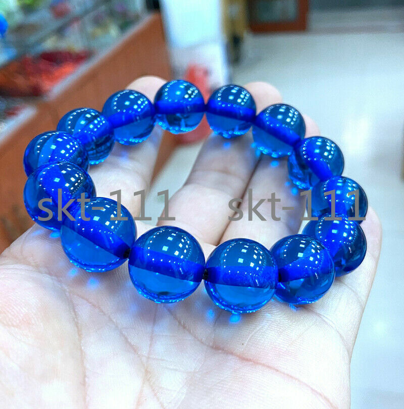 100 Certificate 14mm Natural Mexico Sky Blue Amber Beads Bracelet