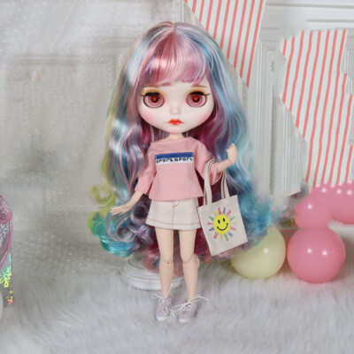 Colourful hair Blythe doll make up eyebrow Dudu mouth Factory Joint Body12'' #914