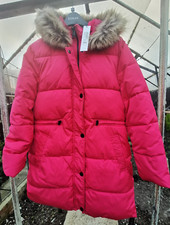 Roman Originals Pink Draw String Puffer Style Coat With Fur Trimmed Hood