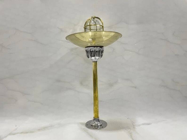 Lámpara de mampara náutica antigua de latón macizo y aluminio vintage con pantalla redonda Foto 4 de 4