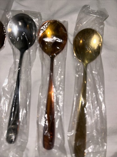 Vier verschiedenfarbige 7 Zoll Edelstahl Löffel - Rose, Silber, Orange, Gold - Bild 4 von 5