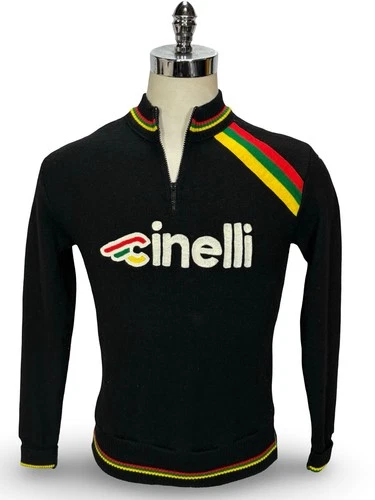 Vintage 70's Cinelli By Giordana Black Wool Blend Long Sleeve Jersey 3 Medium