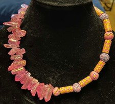 Handmade Dyed Pink Aura Quartz Point and Poly...