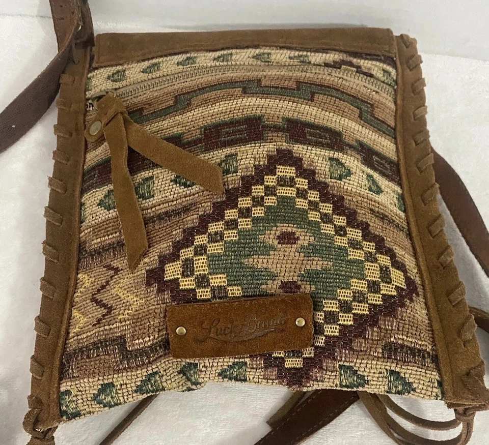 Сумка через плечо Lucky Brand замшевая кожа гобелен бахрома вестерн богемное - Изображение 4 из 4