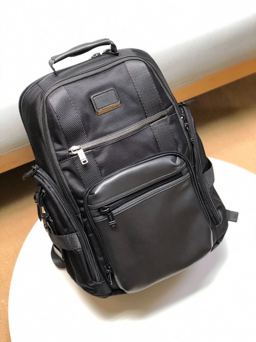 TUMI ALPHA BRAVO Deluxe Backpack Leather Ballistic Nylon Black NEW