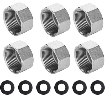 MARKENLOS Kappe mit Sechskant Edelstahl Blindstopfen Innengewinde Endkappe 1 1/2 3/4 Zoll