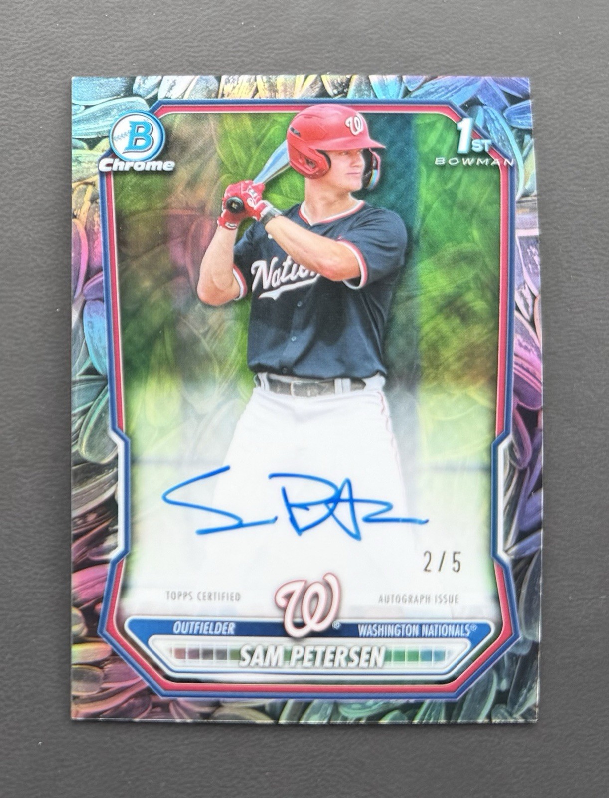 2026 Bowman Chrome Sam Petersen Snack Pack Sunflower Seeds Auto /5 SSP