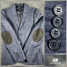 NWT H M Blazer Mens 36R Blue Slim Fit Elbow Patches Textured Sport Coat