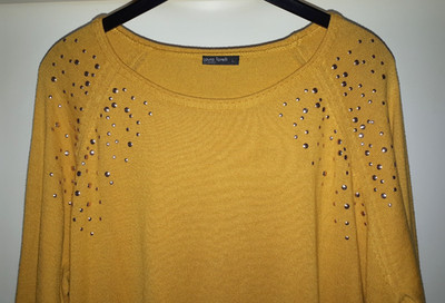 Damen Feinstrick-Pullover Laura Torelli Nieten 3/4 Arrm gelb Gr. L