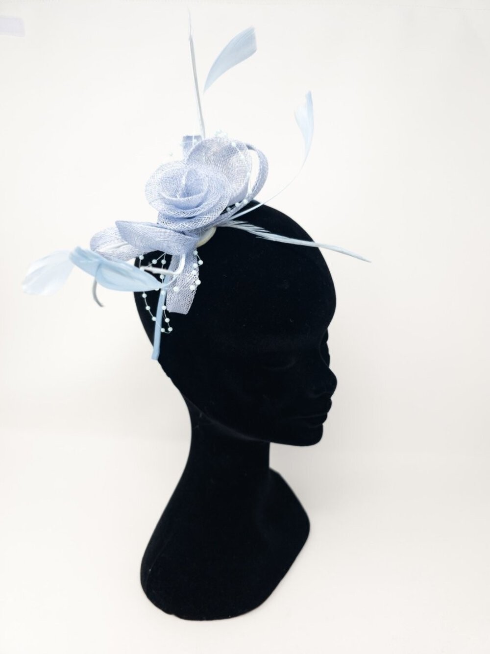 Sky Blue Flower Beaded Hairband Fascinator