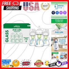 Natural Flow Anti-Colic Options Wide-Neck Glass Baby Bottles 5 oz/150 mL, wi...