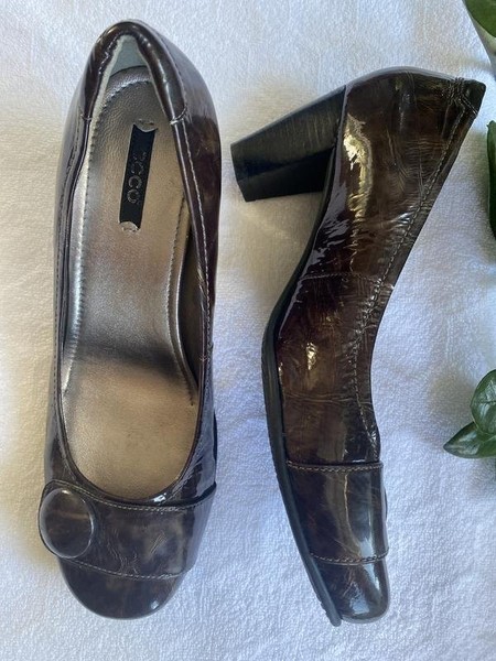 Women Ecco Heels Brown Leather 39 #3Q29