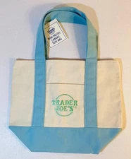 Trader Joe’s Mini Pastel Canvas Tote Bag  PASTEL BLUE Limited (New With Tag)