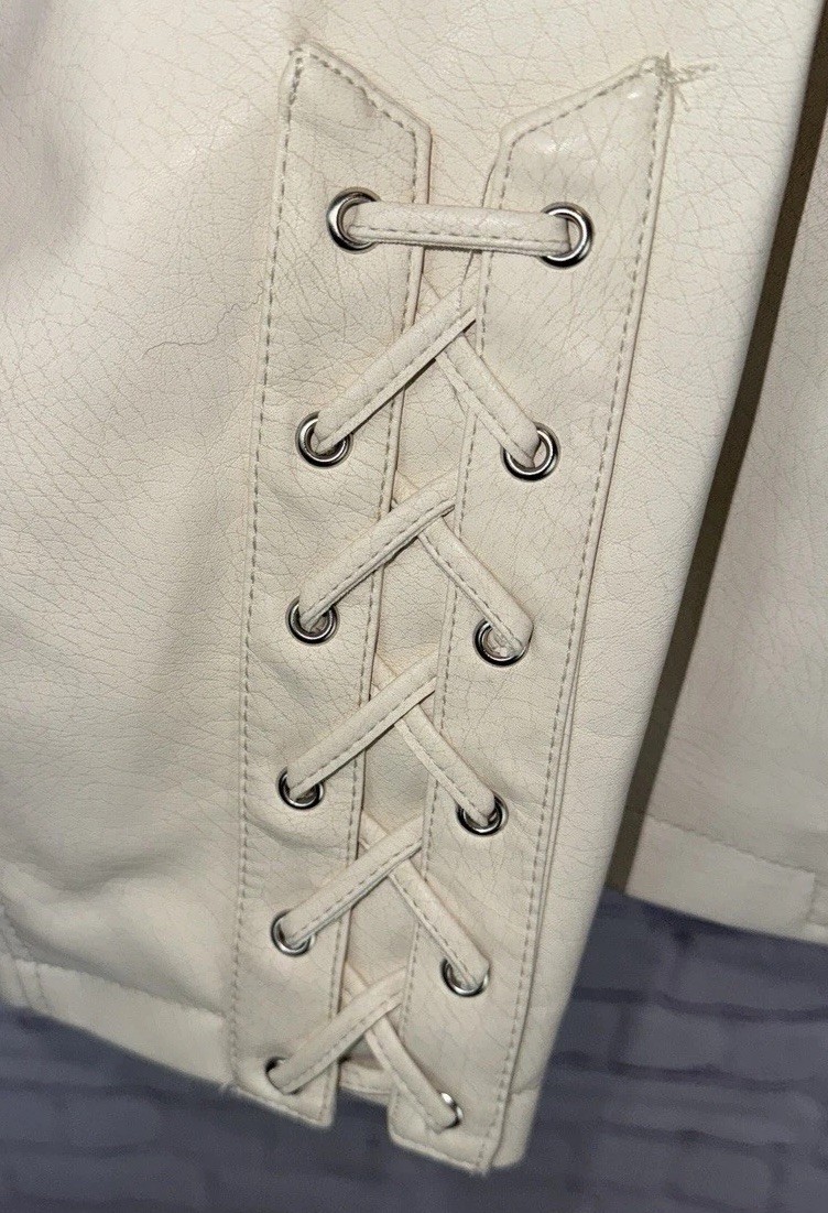 NWT CHICO’S Lace Up Moto Jacket Cream Off-White Size 2 $169.00 Outerwear thumbnail 6
