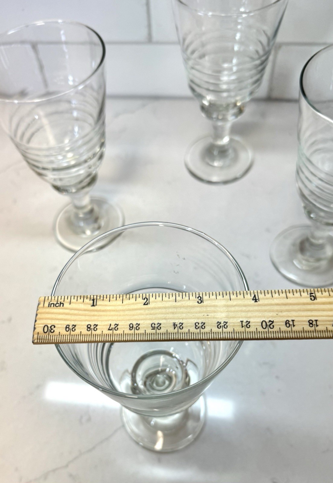 Libbey Ribbed Glassware Vintage Clear Glass Libbey Sirrus Ribbed Goblet Stemware / Glasses - Set 4