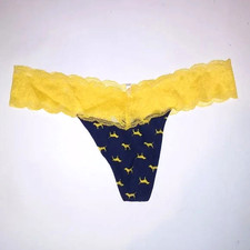 Victoria's Secret PINK - M Everyday Lace Thong Panty - Blue Yellow Dogs - Medium