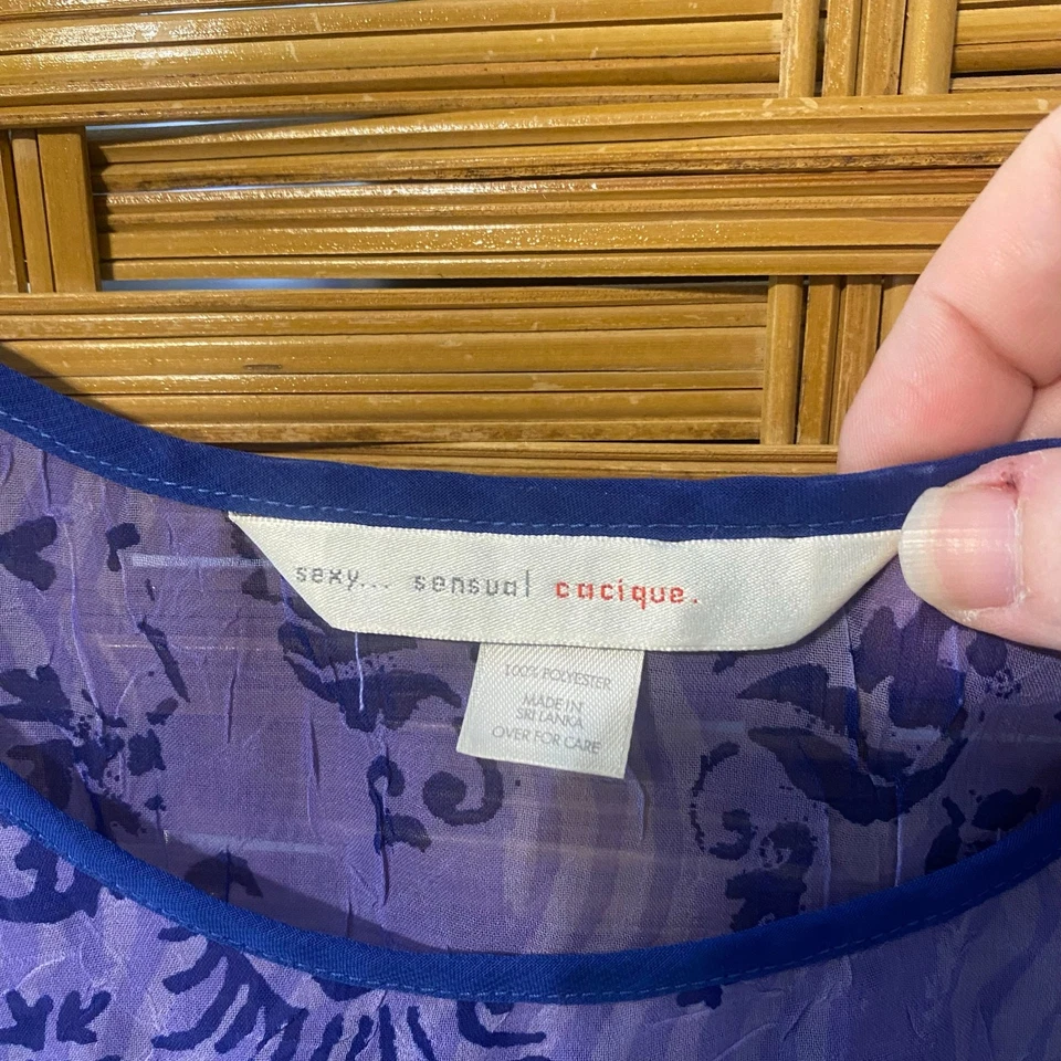 Cacique Sheer Purple Floral Pajama Set 18/20 Mesh Tank & Shorts Sleepwear - Image 3 of 4