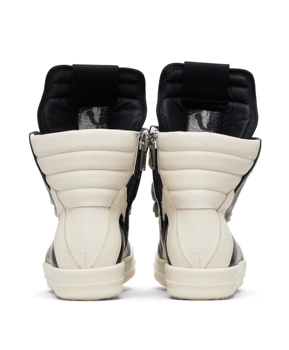 Rick Owens Geobasket Black White Leather High-Top Sneakers Side