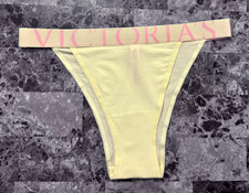 NWT VICTORIA'S SECRET YELLOW THICK LOGO BAND FRENCH CUT HIGH LEG BRIEF PANTIES