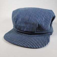 Vintage Hickory Stripe Conductor Engineer Hat Cap Adult Size Large Fitted 80s