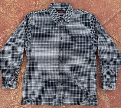 FUBU Blue Plaid Button Down Shirt Boys Size M (12-14) LongSleeve Pocket Red Tab