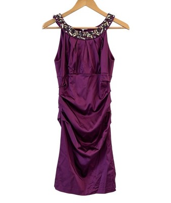 Suzi Chen Maggy Boutique Dress Size 4P Beaded Ruched Metallic Purple Prom Formal