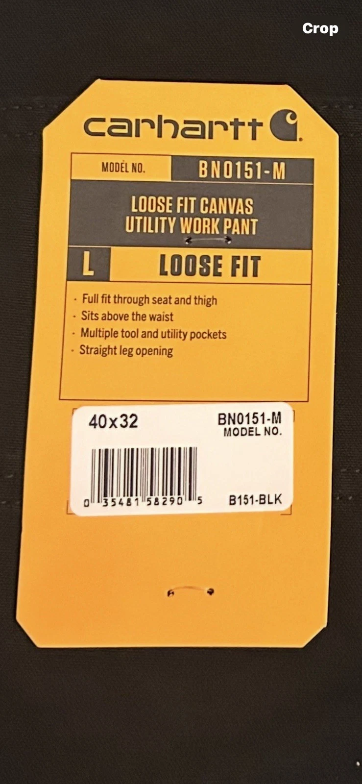Carhartt BN0151-M Loose Fit Canvas Utility Work Pant 40X32 Mens B151-BLK *NEW*