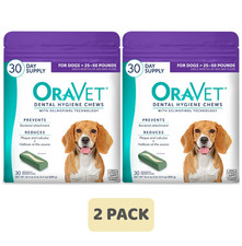 2 Pack OraVet Hygiene Dental Chews for Medium Dogs, 25-50 lb, 30 count