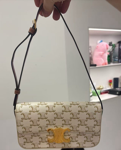 Authentic Pre‑owned Celine Triomphe  Gold‑Tone Hardware  Shoulder Bag