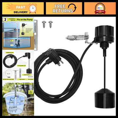 Universal Vertical Float Switch for Submersible Pumps, 120V Piggyback Plug, 10'