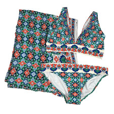 Boden Classic Bikini Bottom Porto Top and Sarong Scarf size 16-18 Mangrove Green