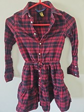 Polo Ralph Lauren Girls Sz 7 Red Plaid Shirt Dress Long Sleeve Cotton