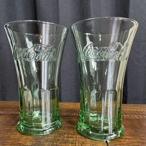VTG Libbey Heavy Green Flared Coca Cola Tumblers Set Of 2