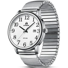 Men's Analog Quartz Watch 38mm Glow Big Dial Date Stainless Steel Stretch Band