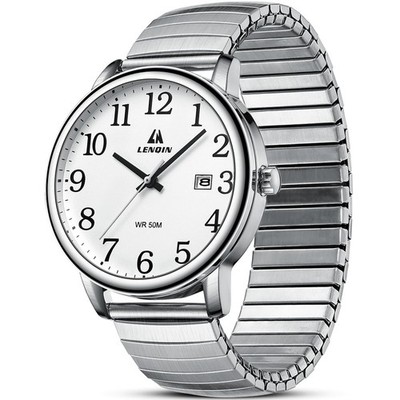 Men's Analog Quartz Watch 38mm Glow Big Dial Date Stainless Steel Stretch Band