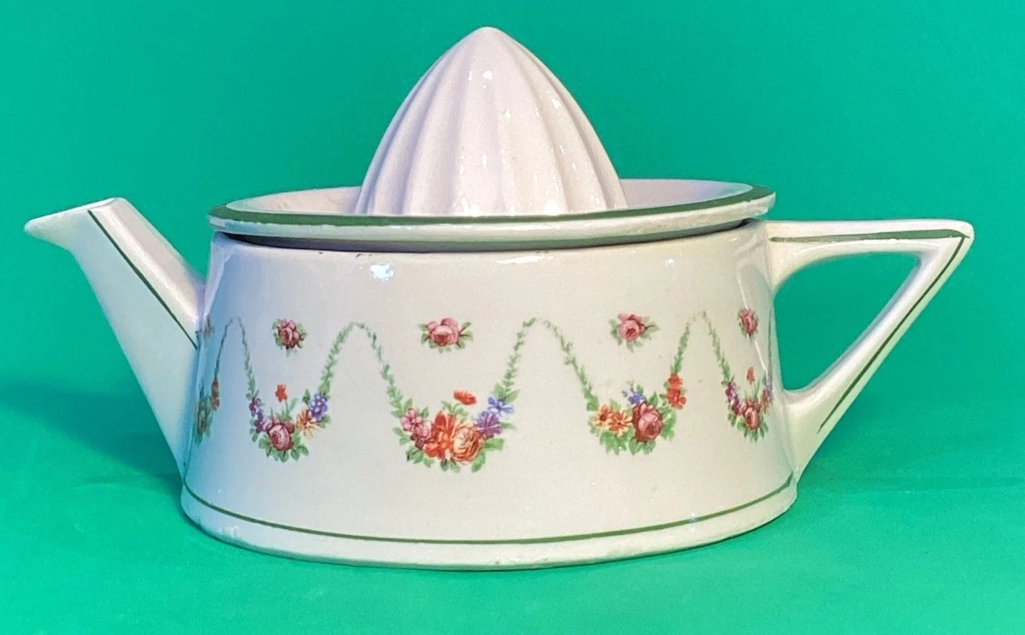 ATQ GERMAN CITRUS JUICER REAMER GLAZED CERAMIC FLORAL DESIGN RARE