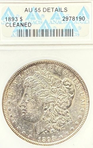 1893 $1 MORGAN SILVER DOLLAR ANACS AU 55 DETAILS NO RESERVE