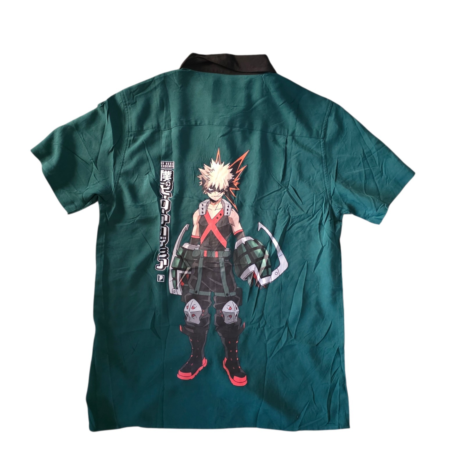 Primitive x My Hero Academia Katsuki Bakugo Button Up Green Sz S (579)