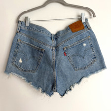 Levi's 501 Womens Cut Off Denim Shorts 28 Blue Distressed Button Fly High Rise