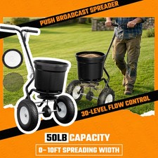 50lb Broadcast Spreader Walk Behind Turf Spreader Fertilizer Garden Seeder Black