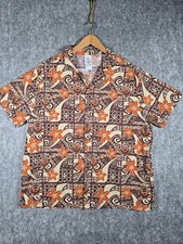 DISNEY Large S/S Button Shirt Hawaiian Tiki Aloha Moana Tapa Print Rare Limited