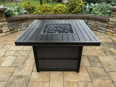 #ad Square Black Gas Propane Fire Pit Table Metal Frame Woven Sides Cover Lid $115.00