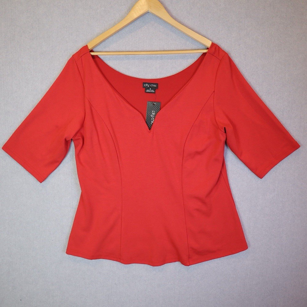 City Chic Vintage 3/4 Top Size M Plus Size Red Lined BNWT RRP $79.95