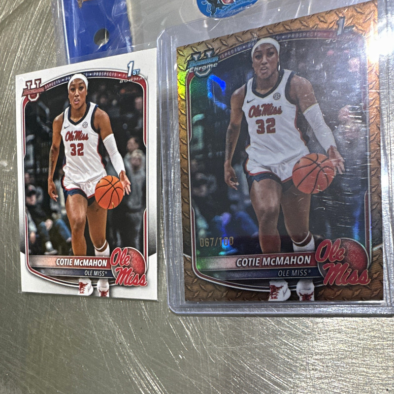 Topps Bowman Chrome U 2024-25 Cotie McMahon Ole Miss 2-Card Lot 1st BP-67/100