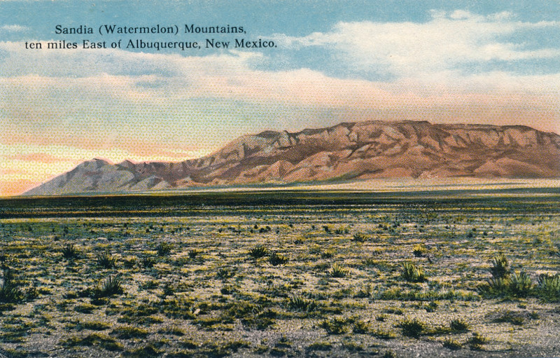 SANDIA (WATERMELON) MOUNTAINS, TEN MILES EAST OF ALBUQUERQUE, NEW MEXICO. NM.