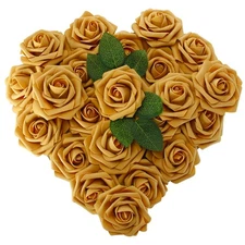 Isquene [25PCS] Gold Roses Artificial Flowers with Long Stem Real Touch Rose 